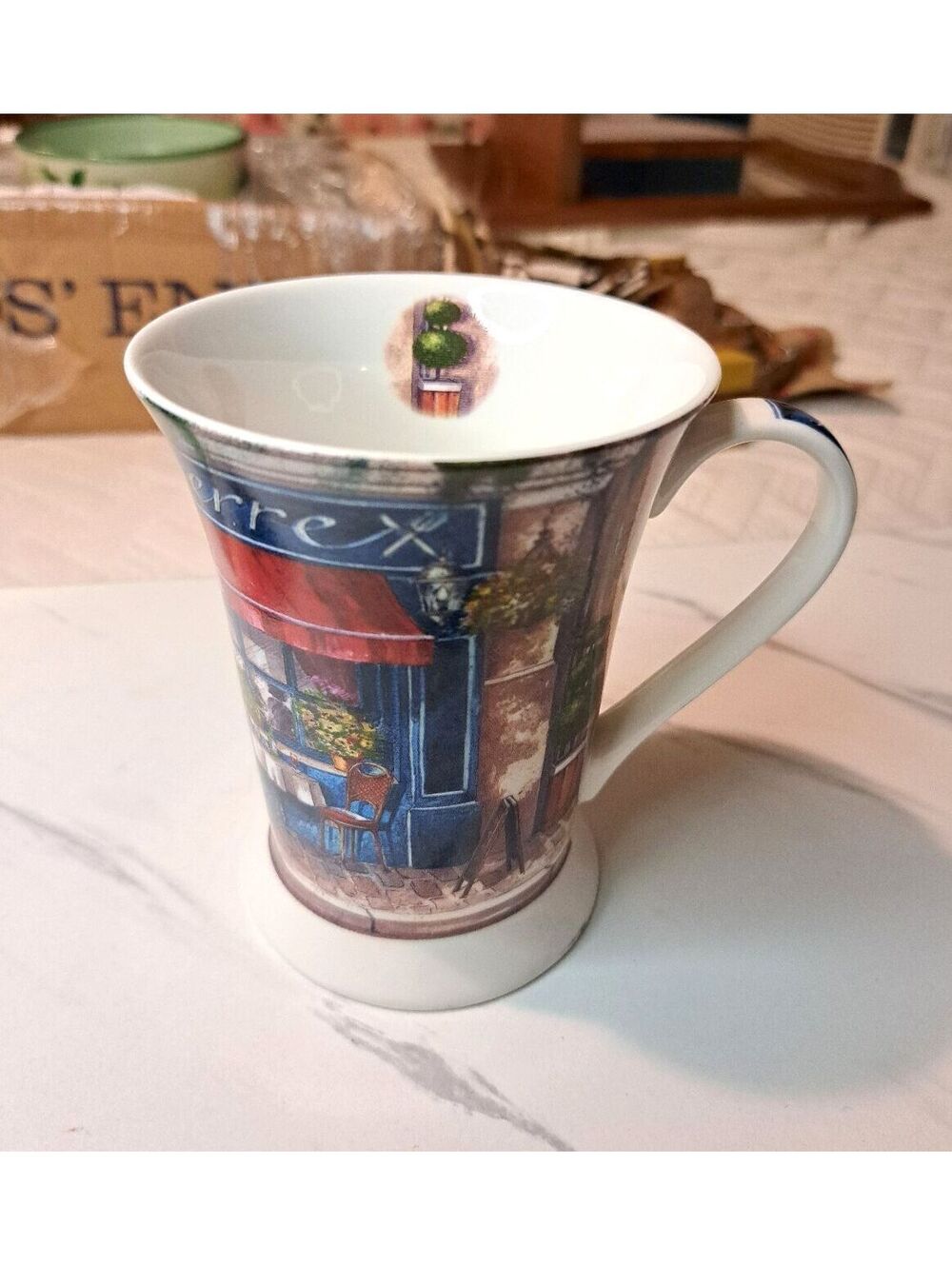 Vintage Pimpernel Cafe de Paris Scene Fine Porcelain Footed Coffee Mug 4.5"